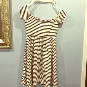 Off the shoulder striped dress.